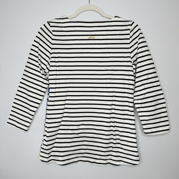 Joules Navy Stripe Harbour 3/4 Sleeve Jersey Top Floral Blue Yellow US 6 (S/M) - Picture 2 of 6